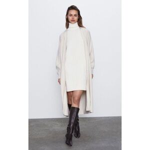 ✨HP✨ zara • long knit jacket cardigan duster sweater • ecru cream • small